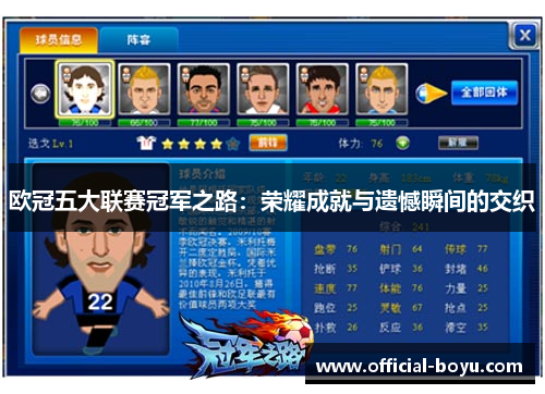 欧冠五大联赛冠军之路：荣耀成就与遗憾瞬间的交织